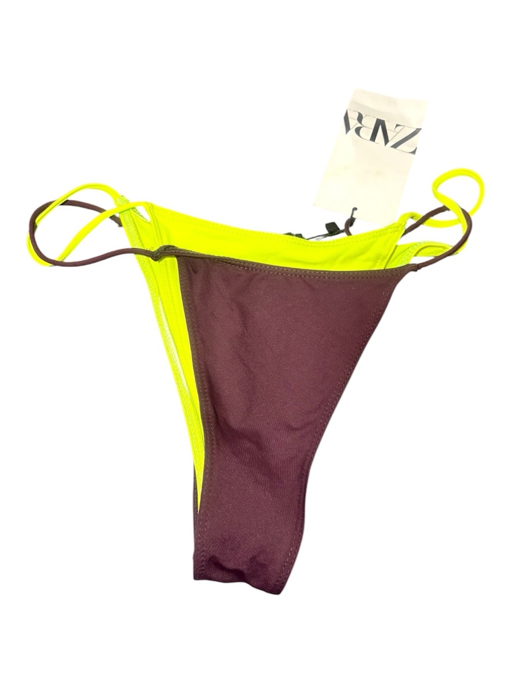 ZARA Neon Yellow & Brown Double Bikini Bottom